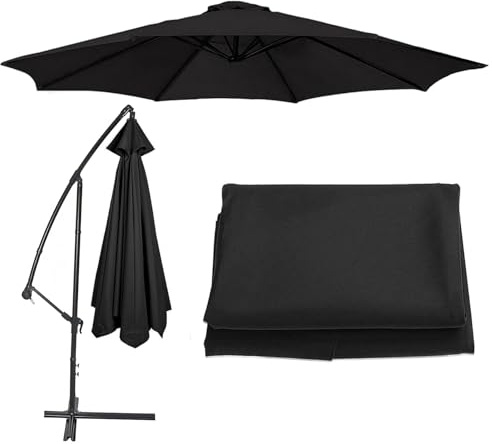 Parasol Umbrella Replacement Canopy Cover 200cm/2.7m/300cm (6.5'/8.8'/9.8') Cantilever Parasol Top Fabric Cover Sunshade Cloth For 6/8 Ribs Standard, Offset Hanging Parasols(Color:Black,Size:6 ribs-2m