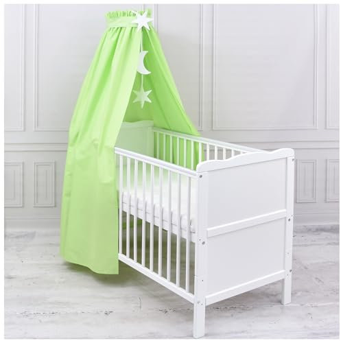 Generisch Baby Delux Babybett Himmel Betthimmel Baumwolle Baldachin für Babybett Kinderbett Wiege Stubenwagen Himmelstange Sterne Mond Applikationen Deko (Grün, mit Himmelstange)