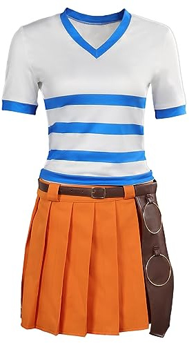 Taeyue Anime Disfraz Mujeres Cosplay Rayas Top Rock Cinturón Disfraces Versión Traje de Fiesta de Carnaval de Halloween L