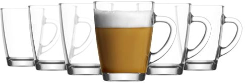 TRESV Set de 6 Tazas Transparentes de cristal agua de 300 cc para Desayuno, Taza de Vidrio,Productos de vidrio,Tazas para Café y Té, tazas de Agua, Bebida y Alcohol