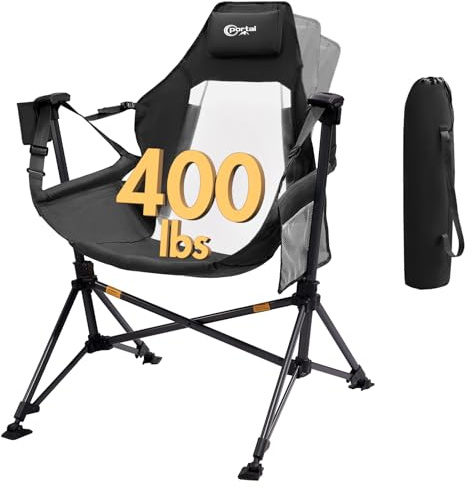 Portal Hammock Camping Chair, Portable Outdoor Swinging Chairs with Adjustable Back and Height for Lawn, Backyard, Patio, Supports 400 lbs, Breathable Mesh High Back, Black