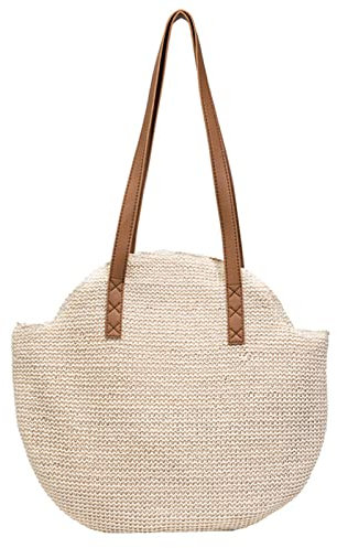 Limtula Modische handgewebte Tragetasche, Umhängetasche, große Kapazität, Strohtasche, Handtasche für faltbaren Hut, Hausschuhe, Strand, Sarong, weiß