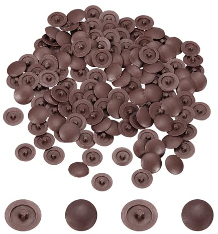 sourcing map 158Pcs 12mm Dark Brown Plastic Self-Tapping Screw Cap Covers, Decorative Cover Hole Plug for 7-8mm Flat Phillips Screws