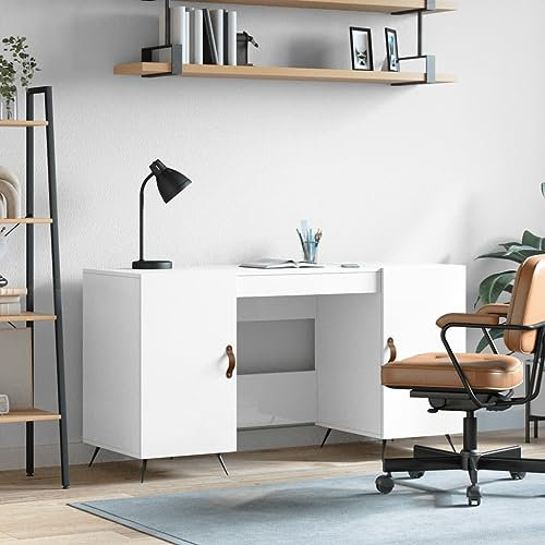 Generisch Schreibtisch im Industrie-Stil mit Türen und Eisenbeinen, Computertisch aus Holz, Bürotisch, Laptop-Schreibtisch, Arbeitstisch für Home-Office und Wohnzimmer, 140 x 50 x 75 cm