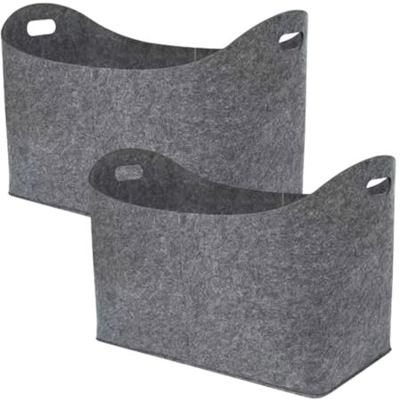 Felt Firewood Basket, Set of 2 Firewood Tote Bags, Foldable Log Carrier Holder, Versatile Home Organizer, Perfect for Clothes, and Toys, Storage Solution for Indoor and Outdoor Use