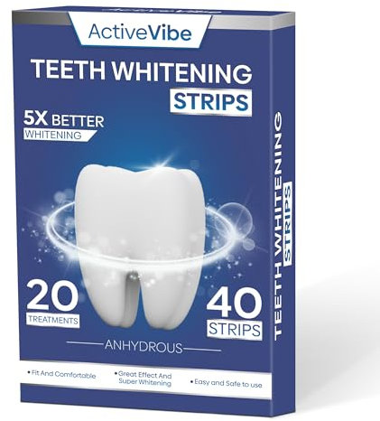 Teeth Whitening Strips for Sensitive Teeth – 40 Strips (20 Treatments) – Peroxide Free, Fast 1 Hour Whitening Kit – Removes Coffee & Smoking Stains