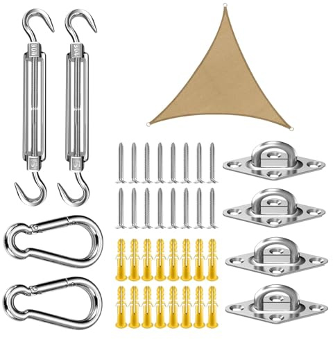 Sun Shade Haken und Clips, Sun Shade Hardware Kit - Dreieck Sun Shade Markise Hardware Kit - Hochleistungs -Spannschloss, Edelstahlhaken, Fixzubehör für Pool, Garten, Garten