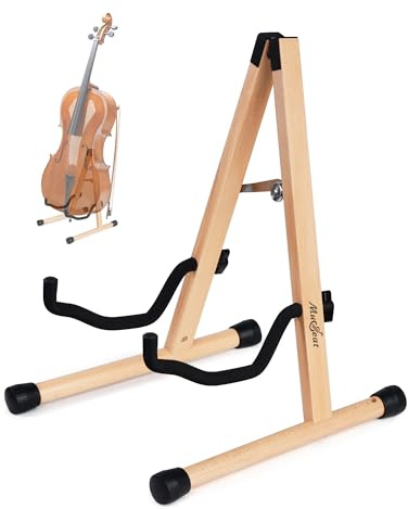 Musbeat Soporte para violonchelo con marco en A con espuma acolchada, soporte de madera hecho a mano con agujero para arco para exhibición de violonchelo, soporte de madera de para violonchelo