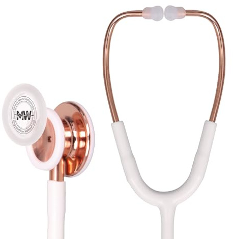MaiWieel-Classic Monitoring Stethoscope Professional Dual Head Rose Gold Stethoscopes For Nurse,Doctor,Vet,Home Medical,EMT,Double-Sided Stainless Chestpiece,Flexible Tubing & Soft Sealing Eartips(White Gold)