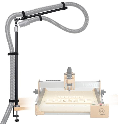 Dust Collection Boom Arm for CNC Router – Adjustable Clamp Mount Hose Holder for Desktop CNC Machines – Flexible Support Prevents Hose Sag, Improves Airflow & Keeps Work Area Clear
