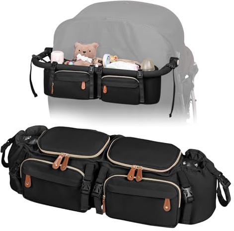 Boomistry Double Stroller Organizer for Bob Duallie and Baby Jogger City Mini GT2, Double Stroller Caddy Organizers with Cup Holder and 2 Cooler Pockets Parent Console Double Stroller Accessories