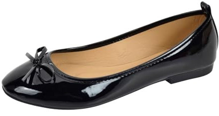 Womens Black Ballerina with a Bow, Comfortable Ballet Shoes with Arch Support Wedding Party Footwear Round Toe Slip on Office Shoes