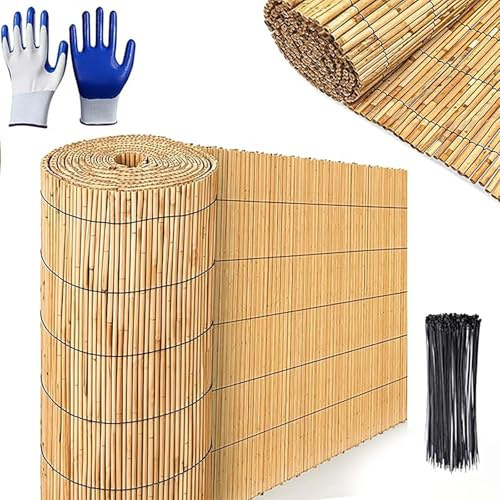 Estera De Bambú Natural Impermeable, Pantalla De Caña De Jardín Cortavientos, Valla De Jardin De Caña Resistente, Cañizo De Bambu Fino Fino De Ocultación para Privacidad, Jardín, Patio(H80xL500cm/2.6