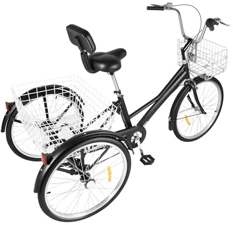 Tricycle 24 Pouces,Tricycle Adulte,VTT 24 Pouces,Velo Adulte,avec siège à Dossier Haut, vélo pour Seniors avec Panier