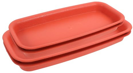 GALPADA Set 4 Sottovasi Rettangolari Grandi per Piante in Vaso, Vaschette Raccogli Gocce in Plastica Colore Mattone, per Interno e Finestra, con Scanalatura Profonda Antigoccia
