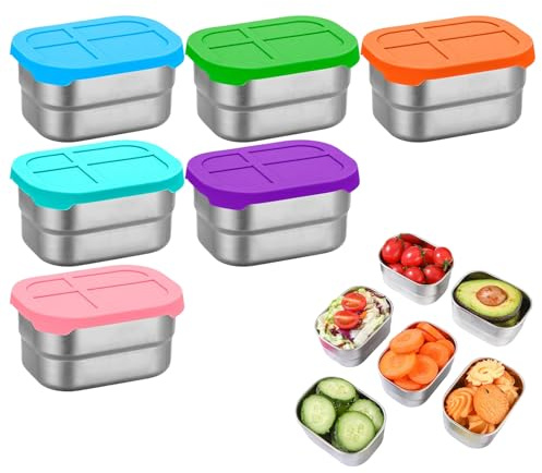 Renchey Recipientes Metálicos para Snacks con Tapa - Recipientes de Acero Inoxidable de 240 ml | 6 Piezas Almacenamiento Comida Para Hogar Comedor Escuela Cocina Infantil