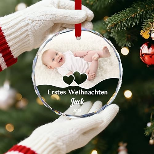 Personalisierte Weihnachtsschmuck mit Fotos 2025 Individuelles Bild Text Personalisierter Christbaumschmuck Decor Weihnchten Geschenk für Paare Familie (Kristallanhänger für Babys)