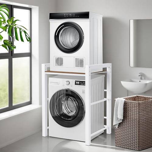 Waschmaschine Universal Waschmaschine Trockner Schrank, Höhenverstellbarer Regal über Waschmaschinenschrank, Metall Waschmaschinenregal Max 350kg für Badezimmer Balkon 65x75x105 cm Schwarz/Weiß (Weiß)