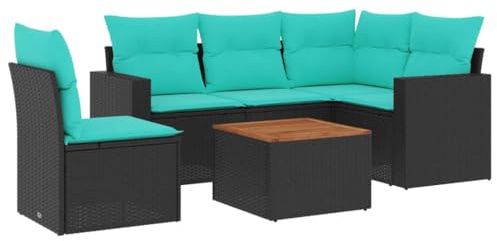 vidaXL 6-teiliges Loungeset mit Kissen Polyrattan Schwarz Gartenset Gartenmöbel Terrassenset Gartenbank Terrassenmöbel Loungebank Lounge Set Garten