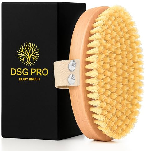 DSG PRO Firm Exfoliating Body Brush – Beech Wood & Sisal Bristles – Dry Brushing, Lymphatic Massage & Cellulite Remover Brush – Bath & Shower