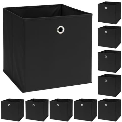 Murago 10er Set Faltbox ca. 30x30x30 cm - Schwarz - Würfel Aufbewahrungsbox faltbar Aufbewahrungskörbe Deko Korb Boxen Wohnzimmer Stoff für Kleidung Büro Regalkorb Klappbox Faltbox Schlafzimmer Box