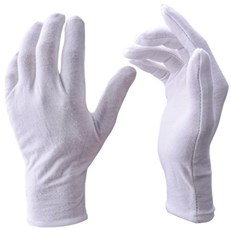 Zealor 12 Pairs White Cotton Gloves Soft Cloth Dust Hand Gloves Work for Men Women Art Crafting Handling, Eczema, BBQ, Coin Jewelry Watch Inspection, Dry Hands Sleeping, Archival, Large