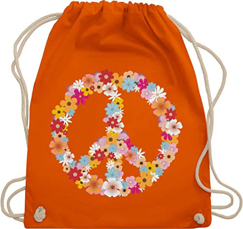 Turnbeutel Rucksack - Sprüche Statement - Peace Flower Power Hippie Peace Zeichen I Friedenszeichen I 90er I 70er - Unisize - Orange - festival turnsack mit aufschrift 90s beutel sportbeutel retro