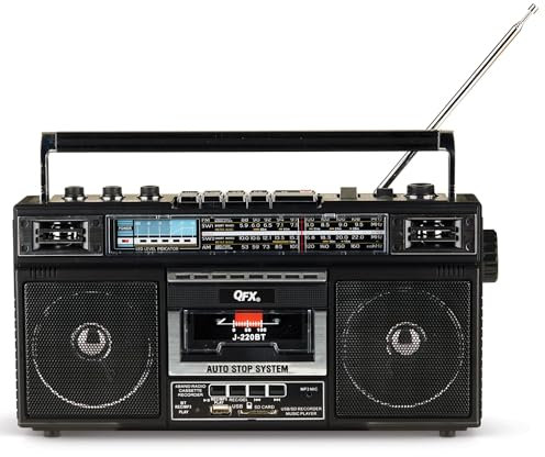 QFX J-220BT Radio Bluetooth AM/FM Lecteur Cassette Enregistreur (Noir)