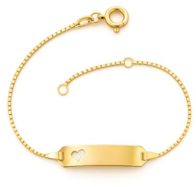 JC Schmuck 585 Gold Baby ID-Armband Kinder Goldarmband 14 cm mit Herz I Veneziakette Armband mit Gravur I Gold Namensarmband I Babyarmband mit Namen I Kinderschmuck made in Germany I 5.54310HERZ