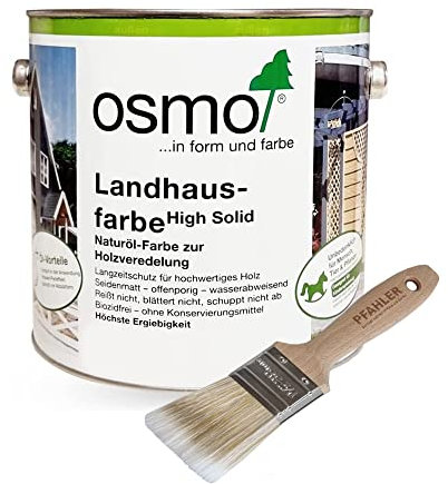 OSMO Landhausfarbe High Solid 2,5 L – Steingrau (2704) – Wetterbeständige & wasserabweisende Holzfarbe + GRATIS Flächenstreicher von Pfahler