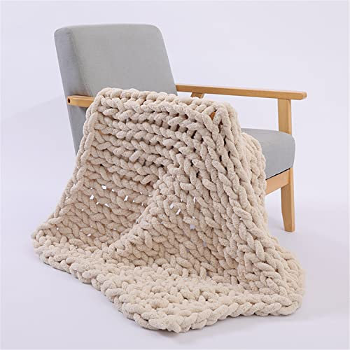 GLITZFAS Gestrickte Decke Grob Kuscheldecke Grobstrick Wolldecke Strickdecke Tagesdecke Überwurf Decke Zuhause Dekor Geschenk fürs Sofa Tagesdecke (Beige,80 * 100cm)