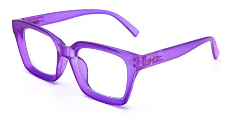 Amorays Occhiali da Lettura Oversize Square Frame Vintage con Anti Luce Blu Lenti Cerniera a Molla Occhiali Presbiopia Lettori per Donna Uomo 6561NEW(Viola,+3.5)