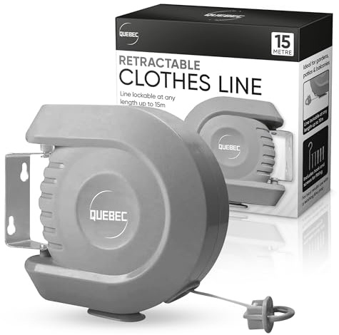 Quebec 15m Heavy Duty Retractable Washing Line Wall Mounted with Durable PVC Cover for Outdoor Use – Space Saving and Sturdy Clothes Line Drying Solution for Garden and Patio