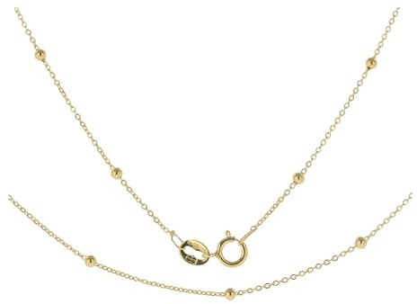 9ct Gold Flat Trace and Bead Ball Chain Necklace 20 Inch Long