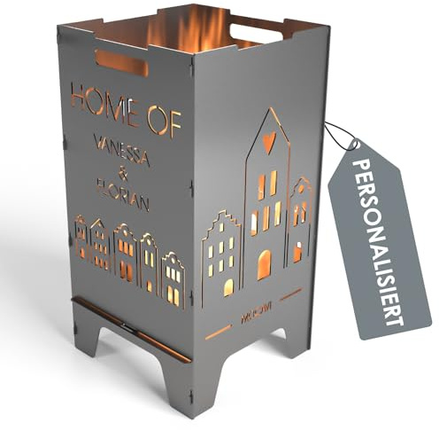 MOCAVI Feuertonne Home 73 cm | 3 mm Stahl personalisiert Feuerkorb Feuerschale sicher massiv robust Design-Feuerfass für Garten und Terrasse groß eckig Feuerstelle Outdoor hitzefest außen