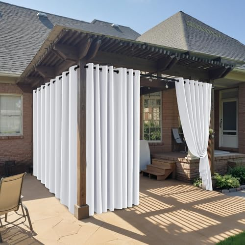 RYB HOME Outdoor Curtains for Patio Waterproof Block Sunlight Thermal Insulated Privacy Assured Thick Outside Curtains for Deck, Balcony, Pool, W52 x L63, Greyish White, 1 Panel