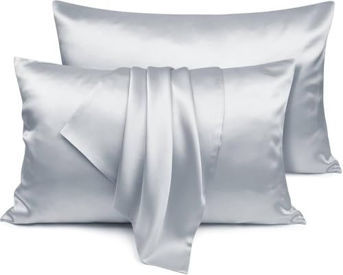 Imperial Rooms Grey Silky Premium Pillow Cases 2 Pack – Luxury Satin Pillowcase Feels like Silk Pillowcases for Hair and Skin Care with Envelope Closure, Best Gifts for Women (50x75 cm)