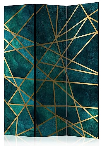 decomonkey Paravent Raumteiler Innen Geometrisch, 135x172 cm, 3-teilig | Einseitig, Muster, Wohnzimmer, Room Divider, Wall, Raumteiler Stehend, Trennwand, Sichtschutz, Spanische Wand, Holz
