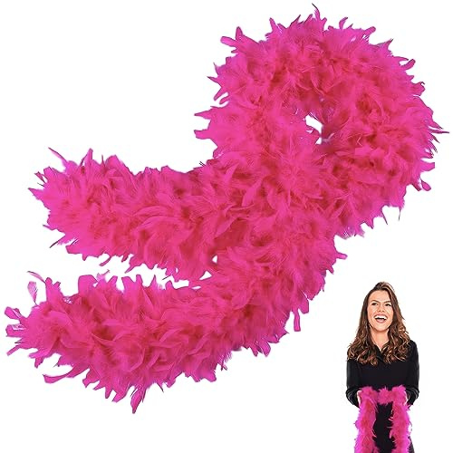 POPOYU Lila fjäder boas tjock maskeraddräkt för kvinnor flickor, 80 g 2 m/6,6 fot naturlig kalkon fjäderboa, fest fluffig fjädersjal för vuxna barn, bröllop, ungkarl halloween julfest, Rosenröd, 2M