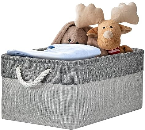 PWVMWM Large Storage Box, Shelf Storage Baskets with Handles, Foldable Fabric Storage Baskets Home Organizer for Shelves Wardrobes Cupboards (41x31x21cm/1 Pack, Light Grey&Grey)