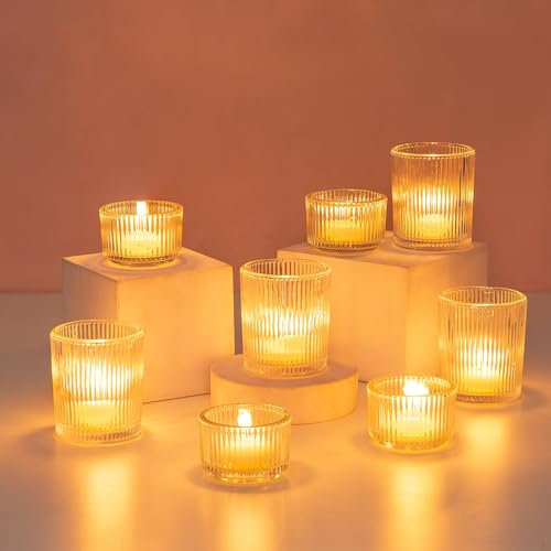 Hewory Bougeoir en Verre Transparent - Lot de 8 Photophore Bougeoir Transparent Supports pour Bougies Chauffe-Plat Flottantes Votives pour Centre De Table Décoration de Maison Salon de Mariage