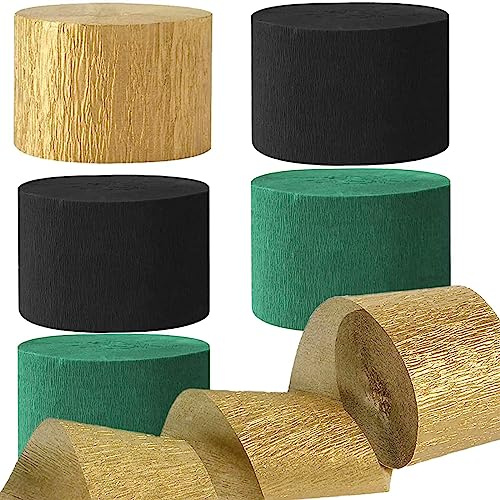 Kreppbänder Schwarz Dunkelgrün Gold 4.5 cm x 25 m 6 Rollen Krepppapier Party Crepe Streamer Luftschlangen Dekorationen Schwarz Dunkelgrün Gold