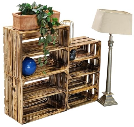 Teramico Obstkisten Holz hell geflammt Deko (4er Set Boden Lang)