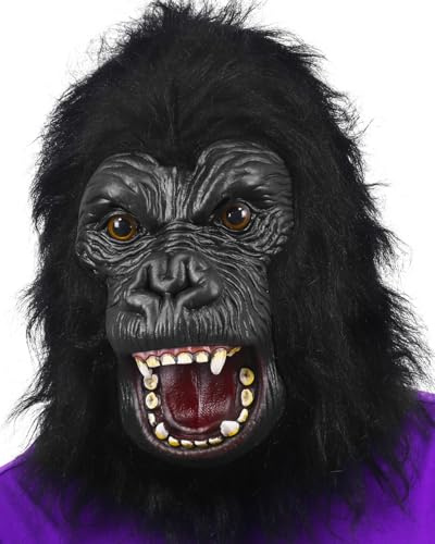 shayulajiao Halloween Gorilla Maske Realistische Latex-Vollkopfmaske, Lustiges Tierkostüm mit Affen- & Schimpansendesign für Halloween/Fasching, Atmungsaktive Karneval-Party-Maske (Einheitsgröße)