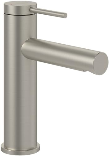Villeroy & Boch Loop & Friends Waschtischarmatur ohne Ablaufgarnitur, Wasserhahn Bad mit Keramikkartusche, Waschbeckenarmatur wassersparend, Auslauf Höhe 106mm, rund, Brushed Nickel Matt