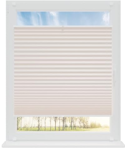 RENA Plissee ohne Bohren Rollos für Fenster | Faltrollos für Fenster & Tür | Plisseerollo nach Maß Verdunkelung | Fenster Rollos für Innen | Jalousie Creme 125x120 cm