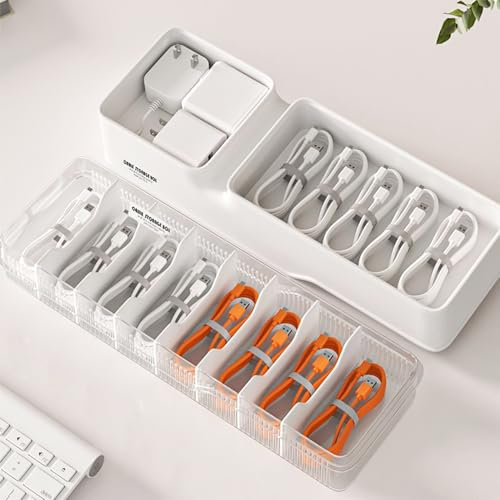 STARRY G Cable Tidy Box with Lid, Acrylic Cable Organizer Box, Cable Storage Box for Charger/Power Strips/Charging Plug, Heightened Cable Management Box, Detachable Partition Board - Bilayer