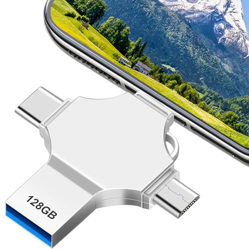 Clé USB 4 en 1 128 Go, grande capacité, USB 3.0, extension de mémoire OTG pour smartphone/ordinateur portable/PC, convient pour voyages et bureau