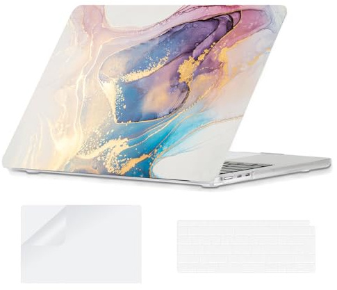 YOPAS Fodral kompatibelt med Macbook Air 13,6 tum M3 A3113 M2 A2681 med Touch ID, 2022 2023 2024 Release, Hårt skal av plast, Marmor B