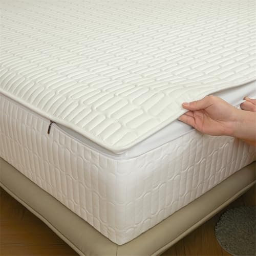 Coprimaterasso con Cerniera Fodera Materasso Matrimoniale/Singolo 160x190/200 Personalizzabile Copri Proteggi Materasso Topper Trapuntato A Cinque Lati Lavabile Imbottito Lenzuolo (160x190+25cm,White)
